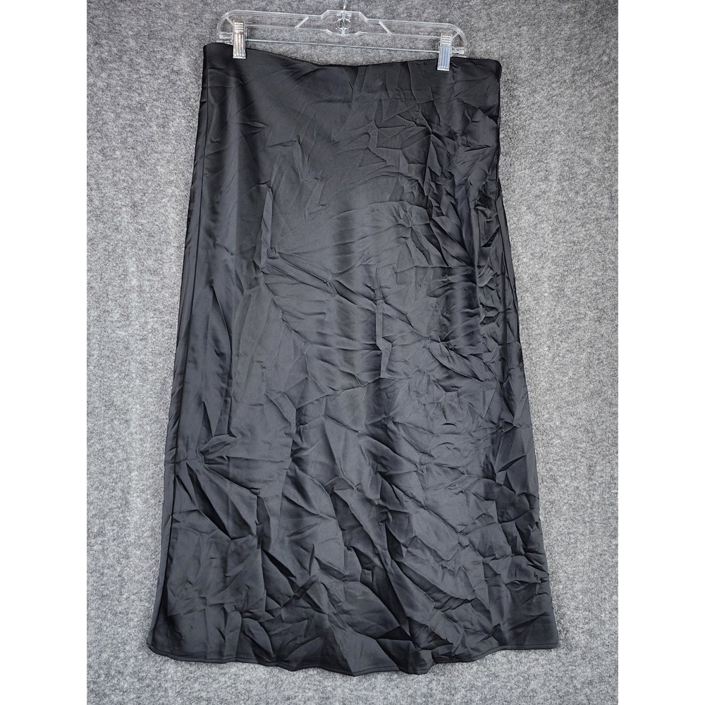 Rachel‎ Zoe Satin Midi Skirt Women 12 Black Sleek Evening Formal Slip Skirt